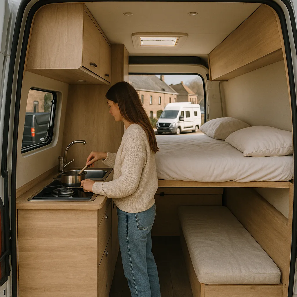 Van Aménagé Compact Avec Cuisine Et Lit Modulable En Belgique